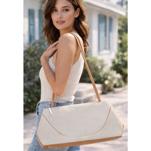 Italian Leather Shoulder Bag Cream & Tan Made in Italy Vera Pelle